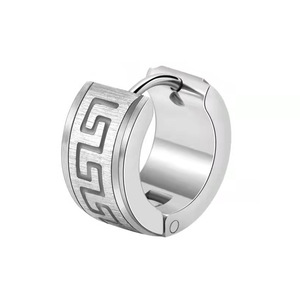 Pendientes de clip de acero inoxidable con patrón geométrico, joyería de moda unisex, 7x9 mm, tres colores disponibles - Product Image 5