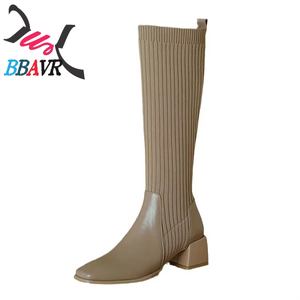 Botas de Combate Largas de Malla y Cuero para Mujer, con Tacón Alto, Aumentan la Estatura, para Otoño y Primavera, Moda 2024 - Product Image 5