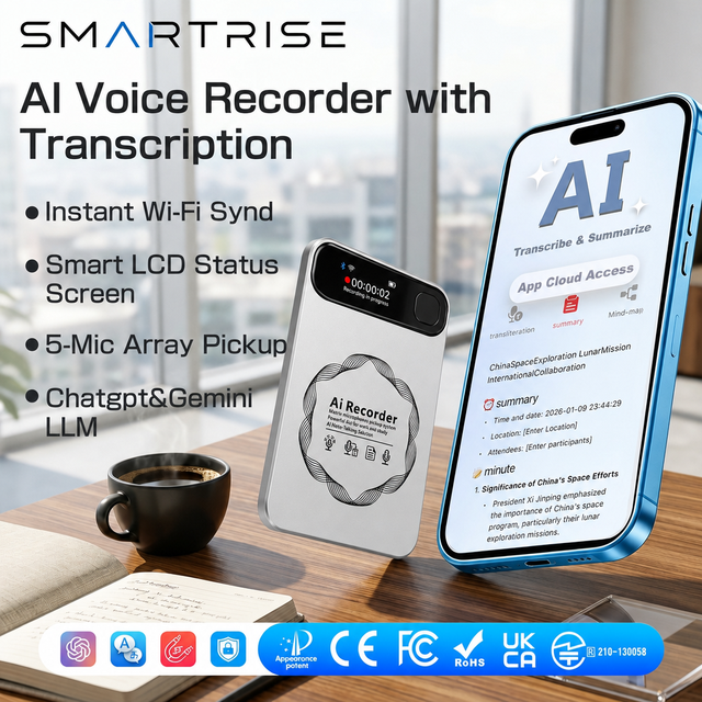 AI Note Taker Voice Recorder 152 Languages Call Recording Voice to Text MP3 32kbps WiFi Sync Color Screen for Phone Wholesale
