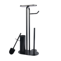 Support de papier toilette et brosse WC avec étagère pour téléphone, en métal noir, sur pied, avec fonction de réservatoire