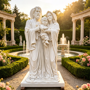 Statue de la Sainte Famille en marbre blanc naturel sculptée à la main grandeur nature pour la décoration de l'église et du <span class=keywords><strong>jardin</strong></span> - Product Image 1
