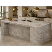 SH STONE Kabinet Dapur Batu Alam Taj Mahal Quartzite Custom, Terbungkus Batu Penuh, Alas Lengkung, Dilengkapi Lubang Wastafel Terintegrasi