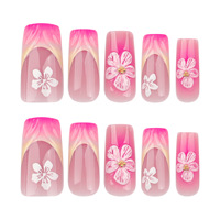 Ongles à Pression Faux en Gros pour Manucure Française Fleur 3D Tendance Tiktok, Ongles Artificiels 24 Lots