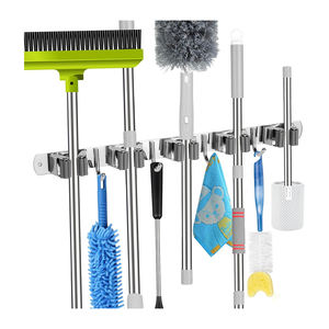 5ラック4フックヘビーデューティ自己接着金属壁マウント収納ラックほうきオーガナイザー掃除ツールキッチンガーデンランドリー用 - Product Image 4