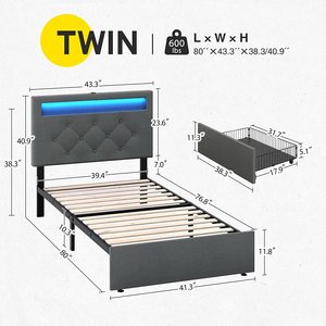 Cadre de <span class=keywords><strong>lit</strong></span> pleine grandeur à vente chaude avec lumières LED et ports USB <span class=keywords><strong>Lit</strong></span> rembourré avec tête de <span class=keywords><strong>lit</strong></span> réglable et tiroirs de rangement - Product Image 3