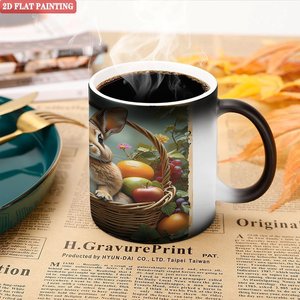Thick Handle Durable 11oz Frosted Black <b>Ceramic</b> Heat Changing Mug Drinking <b>Cup</b> - Product Image 5