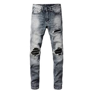 Jeans Ajustados Rotos de Estilo Urbano Europeo y Americano 2025, Pantalones Elásticos de Cuero con Parches para Hombre - Product Image 2