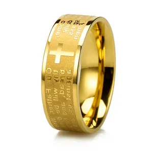 Anéis de jesus de aço inoxidável, china, atacado, personalizado, impressão laser, carta, 316l, 18k, banhado a ouro, anéis para homens