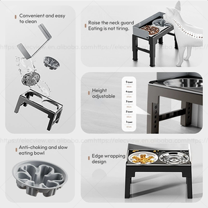 Elecpet <span class=keywords><strong>Dog</strong></span> Double <span class=keywords><strong>Bowls</strong></span> 5 Mangeoire surélevée réglable pour l'alimentation des animaux domestiques Raise Cat Food Water <span class=keywords><strong>Bowls</strong></span> avec support en acier inoxydable pour chien - Product Image 5