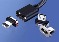 Cordon tressé en nylon à charge rapide 3 en 1, câble d'alimentation USB avec connecteur magnétique interchangeable pour téléphone électronique et ordinateur portable