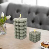 Bougie LED sans flamme en cire véritable à texture bulle de luxe, alimentée par batterie, pour mariage et décoration intérieure
