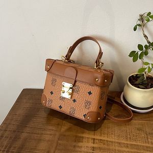 High-End Women's Retro Print <b>Small</b> Square <b>Box</b> Bag Stylish Handheld Cross-body Shoulder Bag with Polyester Lining.8012 - Product Image 1