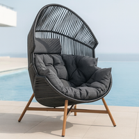 Fauteuil œuf moderne en rotin avec structure en acier, chaise longue d'extérieur confortable pour patio, jardin, balcon, terrasse, école, parc