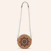 Sac bandoulière rond en liège naturel à motif ethnique bohème, rétro, écologique, pour femmes, décontracté, avec chaîne