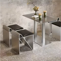 Ensemble table et chaises de café en acier inoxydable industriel moderne avec coussin - Mobilier de restaurant commercial pour café
