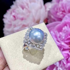 แหวนเงินแท้ S925 ดีไซน์ใหม่จากเวนชิ ขนาด 10 มม. ประดับมุกน้ำจืดธรรมชาติ ชุบทองคำสีกุหลาบ ดีไซน์แบบ Cold Light Active Mouth - Product Image 1