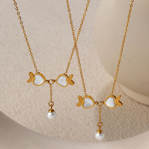 Collier pendentif cœur double couche européen et américain en acier inoxydable plaqué or 18 carats pour femme, bijou cadeau - Product Image 3