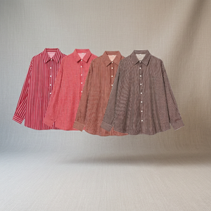 Blusa Casual de Mujer, Estilo Vintage, Tejida a Rayas, con Cuello Camisero, Hombros Caídos, Manga Larga, Corte Regular, 100% Poliéster Popelina - Product Image 4