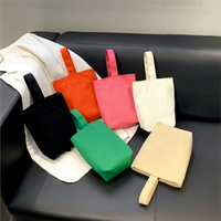 Petit sac fourre-tout en toile, mini sac à main, couleur unie, sac à main en toile simple, réutilisable, portable, sac de shopping pour un usage quotidien