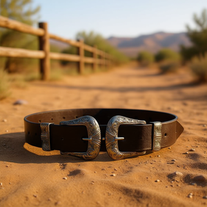 Cinturón de Cuero Genuino de 3.5x100cm con Doble Hebilla, Estilo Occidental, Accesorio de Moda - Product Image 3