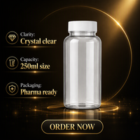 Flacon en plastique transparent pour médicaments PET de 250 ml, conteneur pour comprimés et capsules