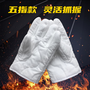 Guantes Resistentes a Altas Temperaturas, Cortos, de Cinco Dedos, Blancos, de Algodón con Revestimiento de Fibra de Vidrio, 300C, para Horno Industrial, Cocina y Fundición - Product Image 3