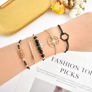 Fashion Charm <b>Bracelets</b> Set For Women <b>Copper</b> Alloy Black Hexagon Crystal Rhinestone Heart Cut Compass Design Gift 2024 - Product Image 2