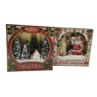 Caja de sombra de Papá Noel, muñeco de nieve, lámpara LED, árbol de bolas, tablero de decoración para papel, mache, adornos de Navidad