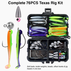 <span class=keywords><strong>Kit</strong></span> <span class=keywords><strong>de</strong></span> leurres <span class=keywords><strong>de</strong></span> pêche Texas Rig, appâts souples, poids à bille, hameçons décalés, têtes <span class=keywords><strong>de</strong></span> jig, perles, 76 pièces, ensemble <span class=keywords><strong>de</strong></span> matériel <span class=keywords><strong>de</strong></span> pêche au black-bass pour l'eau douce - Product Image 1