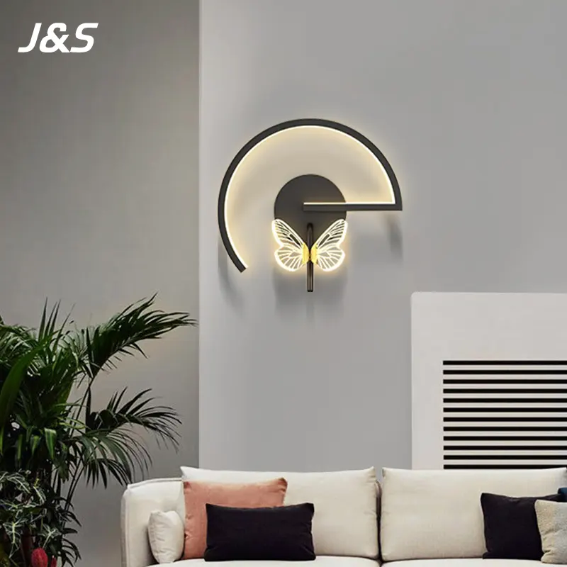 현대 블랙 골드 인테리어 벽 램프 미국 스타일 아크릴 LED 벽 램프 홈 장식 거실 침실 벽 조명