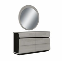 Ensemble de meubles de chambre à coucher modernes laqués brillants avec éclairage LED, tête de lit capitonnée, lit, commode, table de chevet, suite de chambre à coucher
