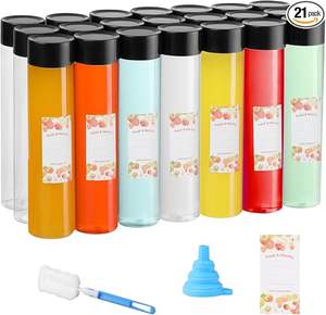 Bouteilles avec couvercles, bouteille à boisson ronde vide, réutilisable, adaptée à l'eau, au jus, au thé, au lait et autres boissons maison, transparente - Product Image 4