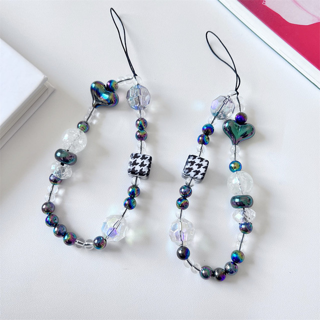 Beaded Crystal Chain Cute Love Y2K Pearl Lanyard Charm Phone Case Cell Phone Wrist Strap Charm Pink Charms Customize