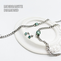 Ensemble de bijoux en acier inoxydable 316L, collier, bracelet et boucles d'oreilles en argent, zircone cubique, vert aqua, pour femmes, vente en gros, OEM personnalisé