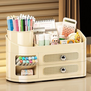 Desktop <b>Storage</b> <b>Box</b> Stationery Pen Holder <b>Drawer</b> Style Multi Functional Organizer For Students And Offices Large Capacity - Product Image 1