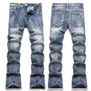 Jeans déchirés de créateur pour homme, denim de haute qualité, design de luxe streetwear, coupe ample, jean droit élastique déchiré pour homme - Product Image 2