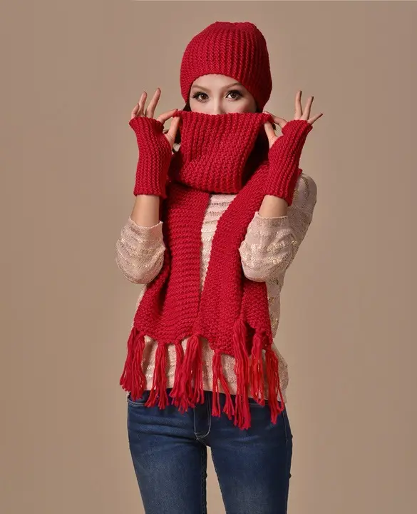 Fabrik Low-Cost-Großhandel Custom Hut Schal Handschuh Set und Handschuhe Beanie Set 100% Wolle oder als Kundenwunsch Herbst Winter Dobby