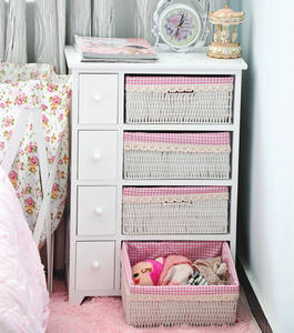 Divisori per Soggiorno in Stile Antico, Mobili Multifunzionali in Legno con Cassetti in Vimini, Armadio per Camera da Letto - Product Image 5