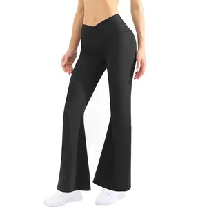 Pinggang Tinggi Lebar Kaki Menyala Hot Gym Yoga Celana Butt Lift V Cut Pinggang Bell Bawah Kebugaran Legging Pakaian Olahraga untuk Wanita