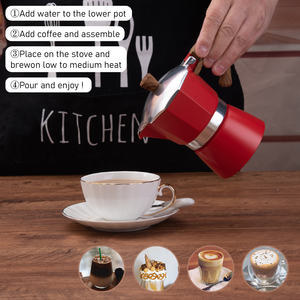 <span class=keywords><strong>Caffettiera</strong></span> Moka Rossa in Alluminio con Manico Effetto Legno per Fornello a Gas - Product Image 5