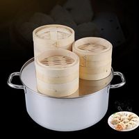 Cuiseur vapeur en bambou écologique à 2 niveaux, compatible four, gaz et induction, pour légumes, fruits de mer, dim sum, raviolis, pain et œufs, 8 pouces