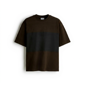 เสื้อยืดสตรีทแวร์ผ้าฝ้ายสุดหรู ตัดต่อสีตัดกัน ทรงหลวม คุณภาพสูง เสื้อยืดโอเวอร์ไซส์สองสี ผ้าฝ้าย แบรนด์สั่งทำพิเศษ - Product Image 1