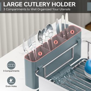 304 Stainless Steel Stretchable Over the Sink Dish Drying Drainer <b>Rack</b> Plate <b>Rack</b> <b>Kitchen</b> Organizer <b>Storage</b> - Product Image 3