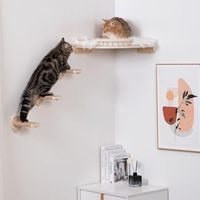 Étagères d'angle murales de luxe modernes pour chat avec 3 marches, lit mural en peluche pour chats de grande taille à Noël