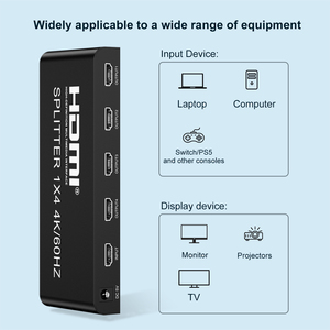Divisor de Video de Alta Definición 1x4 4K 60Hz, Divisor HDTV 1 Entrada 4 Salidas con Fuente de Alimentación CC, <span class=keywords><strong>Duplicador</strong></span> HDTV de 4 Vías para Monitor - Product Image 3