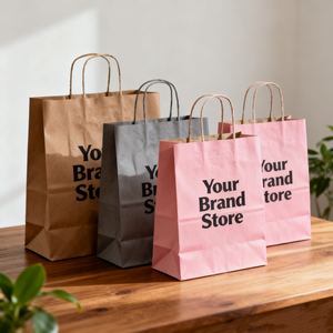 Bolsas de Papel Kraft Reutilizables con Asa, Bolsas de Compras Promocionales con Logotipo Personalizado Impreso - Product Image 1