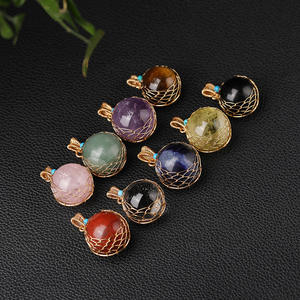 Grosir bola kristal alami liontin kalung buatan tangan kawat dibungkus mentah batu dipoles liontin untuk hadiah memberikan - Product Image 2