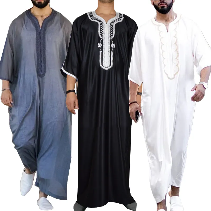 Pocket Men Islamic Clothing Solid Color Arab Design Daffah Dress Saudi Fashion Thobe Muslim With Zipper And Size