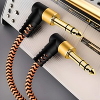 TRS kabel seimbang Stereo untuk Amplifier, mixer, perangkat Audio & gitar 6.35mm sudut kanan ke sudut kanan 3 konduktor