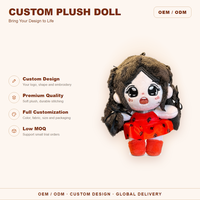 Poupée en peluche en coton personnalisée, imprimé rose, robe rouge, nœud noir, collectionnable, vente en gros